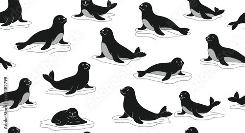 A playful collection of adorable young seals enjoying their icy habitat