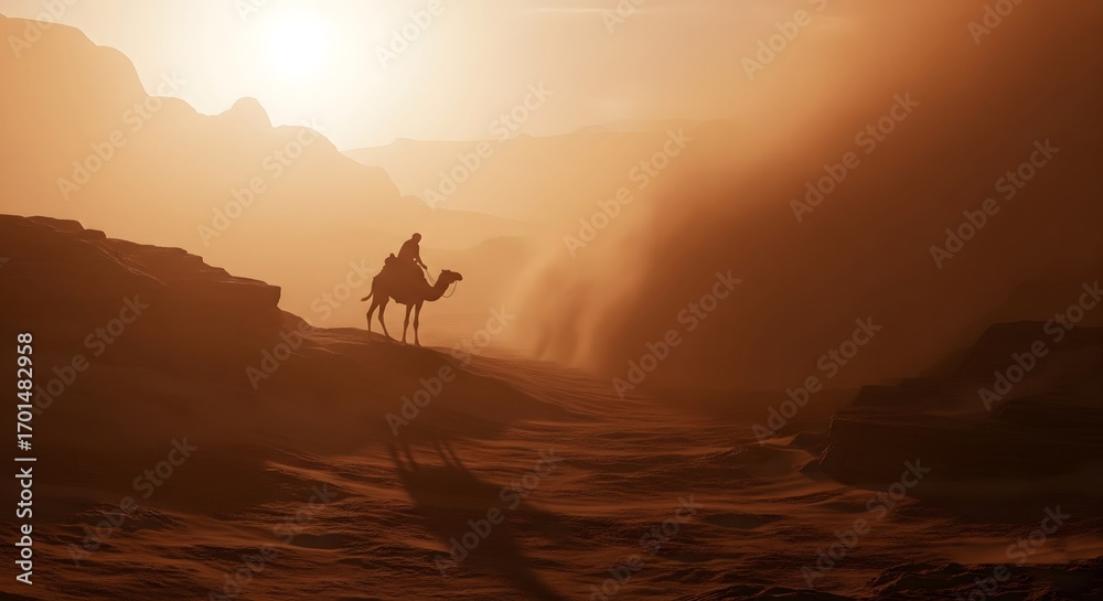 Fototapeta premium Lone Rider in Desert Sunset