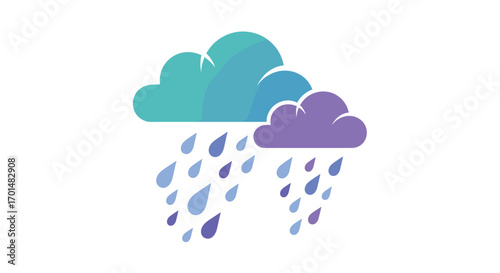 Colorful clouds releasing rains of droplets in a gentle downpour of liquid precipitation falling lightly