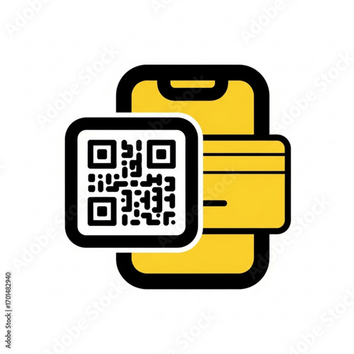 Vector art of qr code and credit card on smartphone for mobile payment