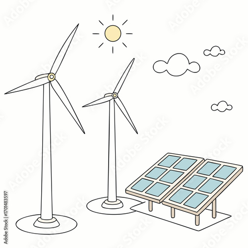 wind turbine and solar panels