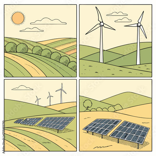 solar panels and wind turbines