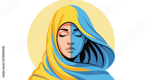 Artistic portrait of a woman in ukrainian colors symbolizing hope and resilience amidst conflict and adversity