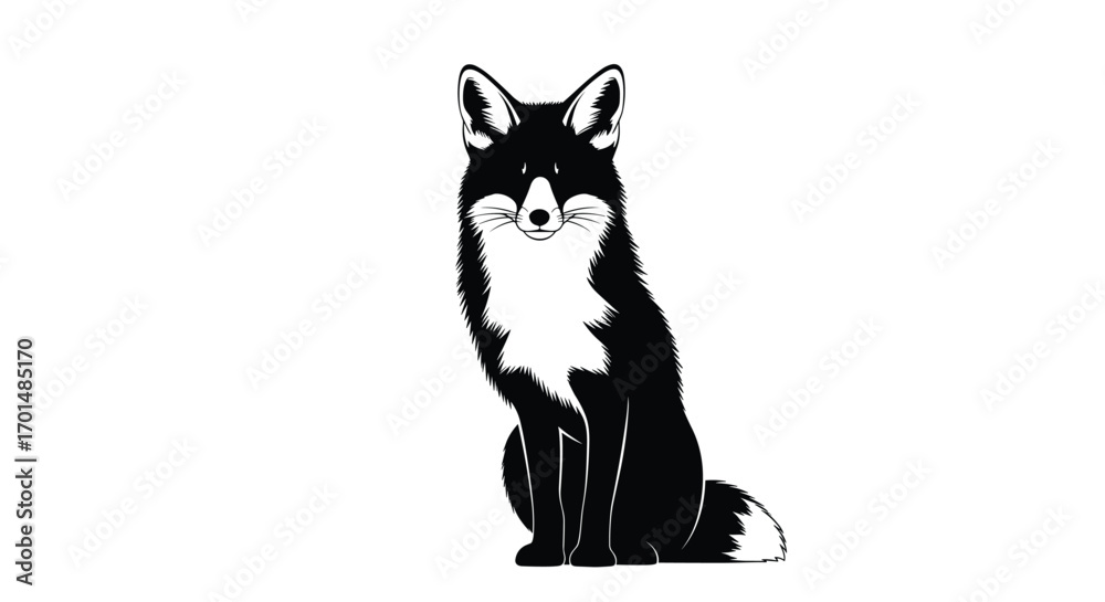 Fototapeta premium Elegant black fox sitting attentively with white chest accents illustration