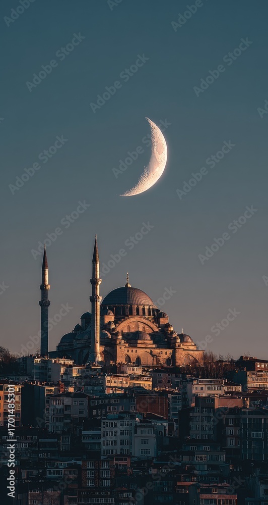 Naklejka premium Crescent moon over Istanbul mosque (3)