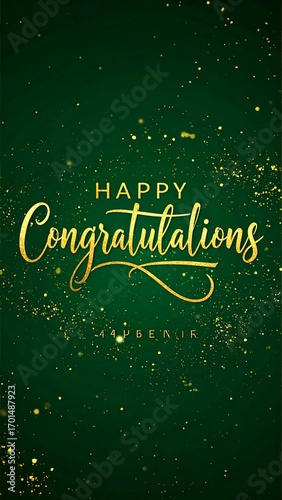 Gold lettering congratulatory message on green background