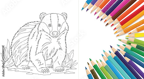 Adorable badger nature scene coloring page for kids and adults enjoy fun creative artistic expression