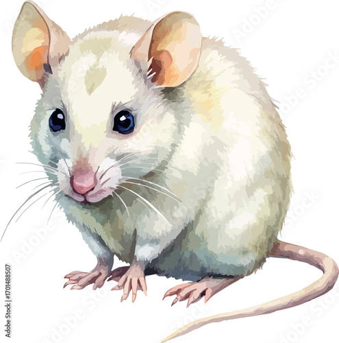 White Mouse Realistic Animal Watercolor Illustration