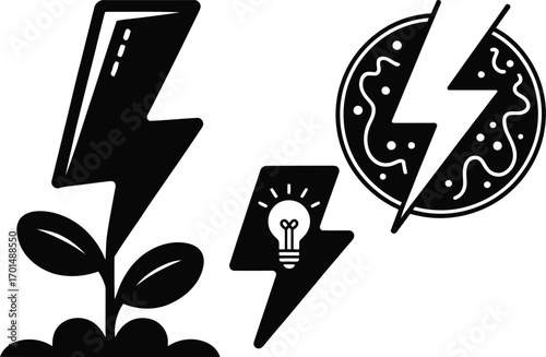 Dynamic energy symbols representing innovation, sustainability, and a bright future for new ideas