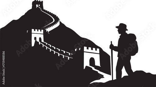 Great Wall silhouette vector illustration, perfect for historic landmark, travel, culture, and architecture design.