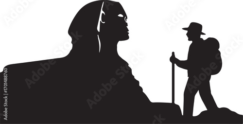 Sphinx silhouette vector illustration, perfect for Egyptian monument, ancient history, culture, travel and art design.