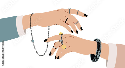 Elegant hands adorned with exquisite jewelry showcasing sophisticated style and personal expression