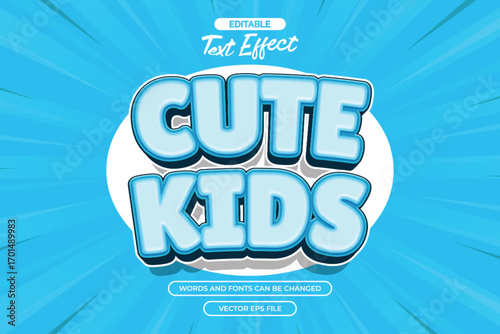Cute kids editable text effect with cartoon text style and with blue comic background