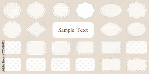 Collection of decorative vintage style frames and labels with sample text on beige background