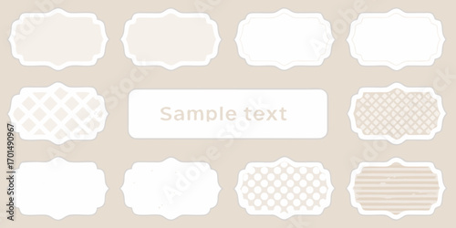 Collection of decorative vintage style frames and labels with sample text on a neutral background