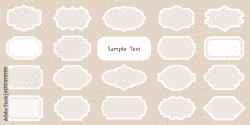 Collection of decorative vintage style frames and labels with sample text on beige background