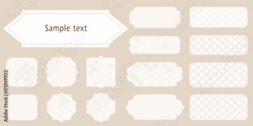 Collection of decorative frames and labels with soft patterns and sample text