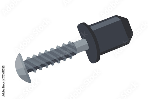 A gray and black screw with a wide head isolated on a