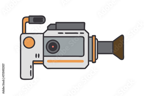 Modern video camera with lens and handle