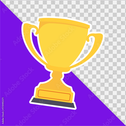 Golden trophy cup design on a purple background, symbol of victory and success