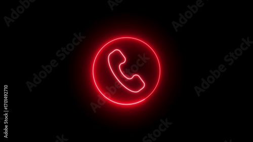 Vivid Red Neon Telephone Icon on a Black Background symbol communication