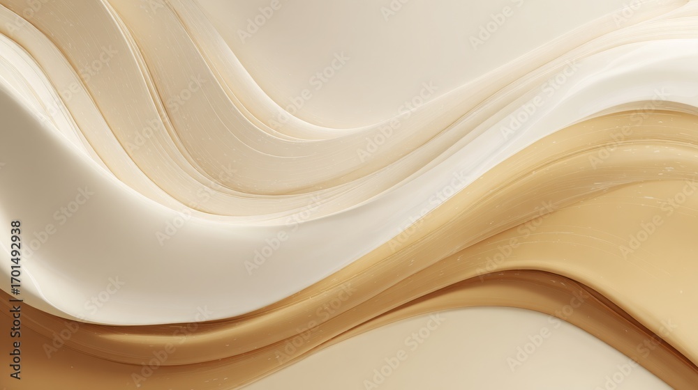 Fototapeta premium Minimalist abstract background with flowing liquid textures in light beige and cream, symbolizing healthy skin, clean composition with empty space, 16:9
