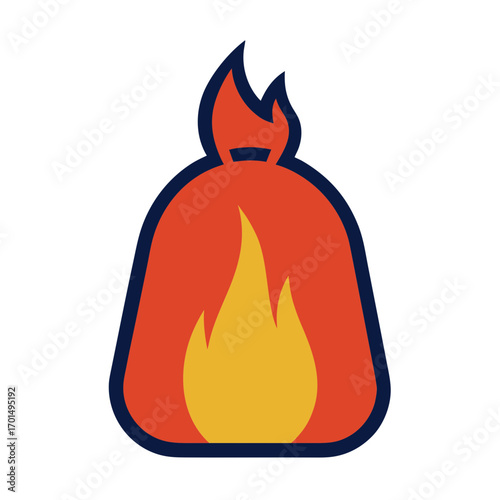 Stylized icon of a burning bag against a transparent background