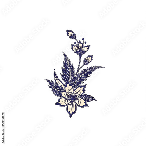 Ultra-detailed Cirebon batik floral carving pattern, swirling mega mendung cloud motifs behind a central lotus blossom