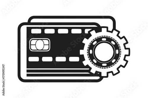 Bank Card and Gear Wheel on a White Background, Icon