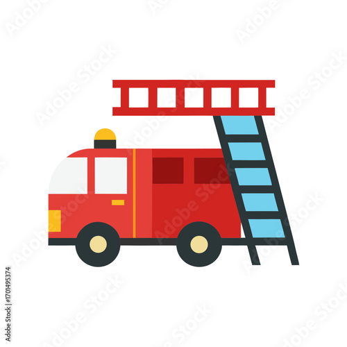 Flat design illustration of a red fire truck with a ladder