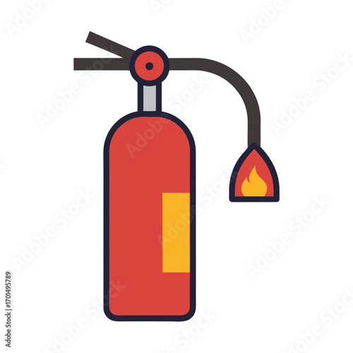 Red fire extinguisher with flame icon on transparent background