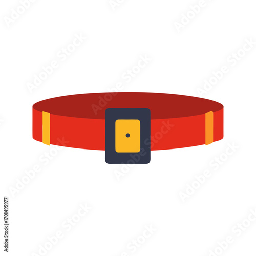 A simple red belt with a yellow and blue buckle
