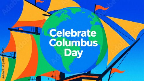 Wallpaper Mural Celebrate Columbus Day with a vibrant ship sailing across a blue and green globe, perfect for holiday promotions, educational materials, and historical events Torontodigital.ca