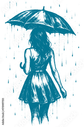 illustration of a woman in raindrops - mural painting spray style (artwork 1)