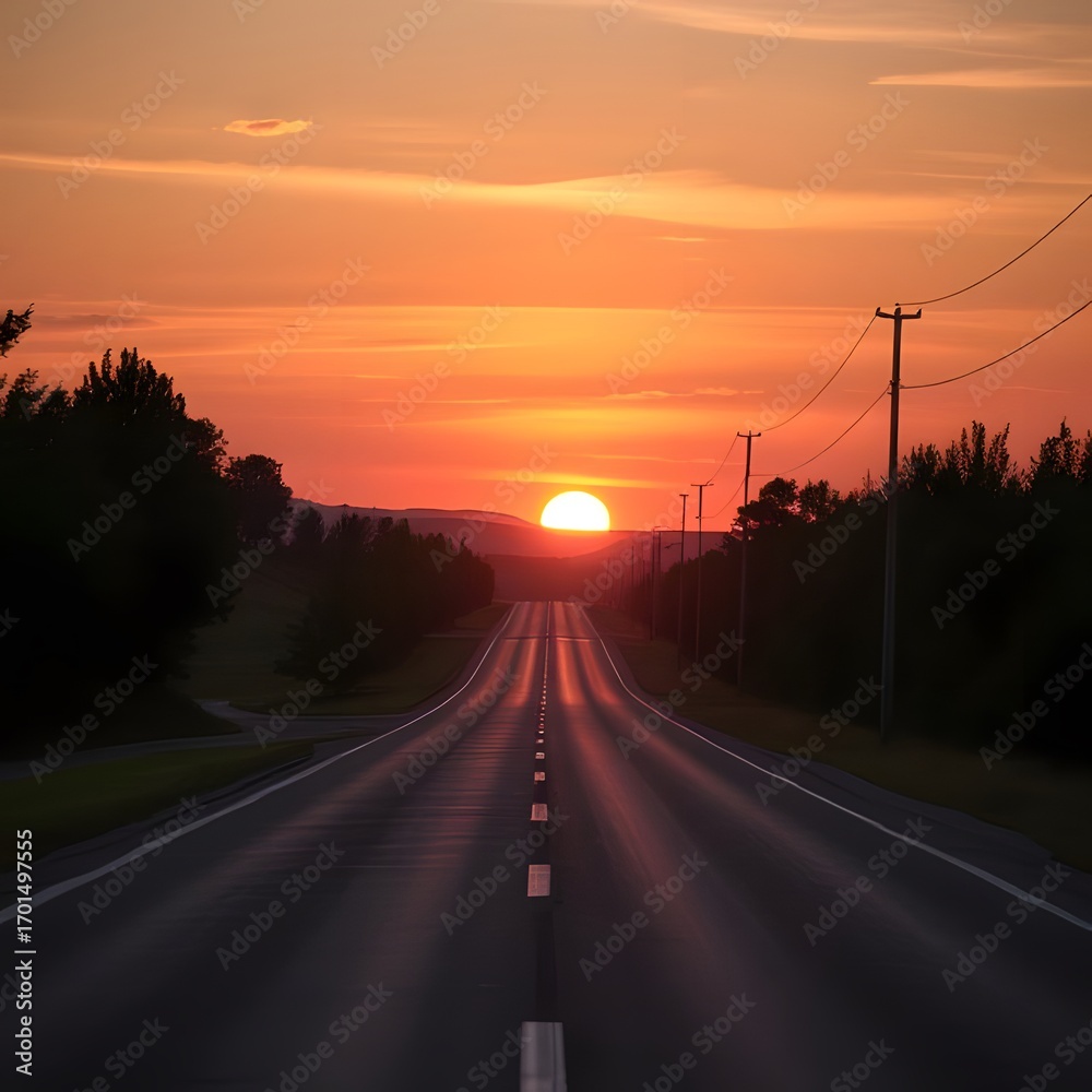Obraz premium Road during sunset glow