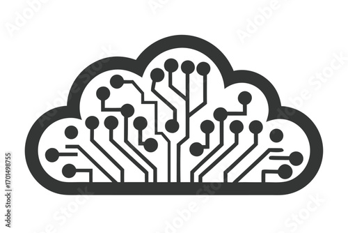 Black Cloud Silhouette with Circuit Board Inside on White Background