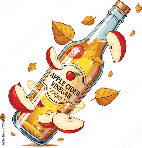 Fantasy Vector of Apple Cider Vinegar with Sparkling Magic Effects