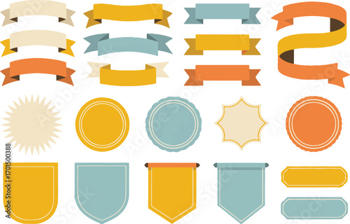 set of flat badge ribbons banners shields frames vector design elements for labels logos decorative layouts premium pack
