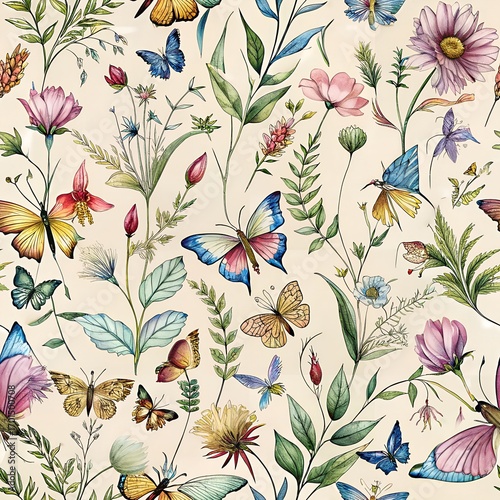White Background Botanical Seamless