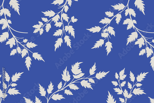 modern seamless botanical leaf wallpaper pattern on blue backdrop vector for textile print and interior decor repeatsart