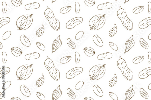 seamless nuts and seeds pattern brown line art vector art organic food background design packaging hand drawn texture