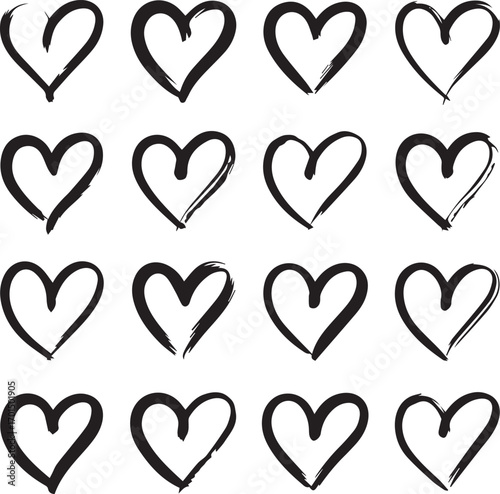 brushstroke heart vector pack 16 hand drawn ink strokes abstract love symbols for wedding greeting card decoration