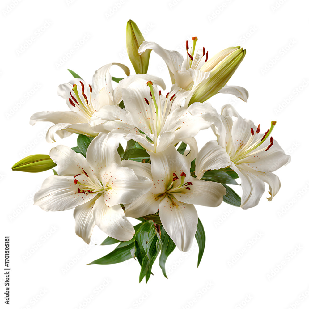 Fototapeta premium White Lily flower bouquet png