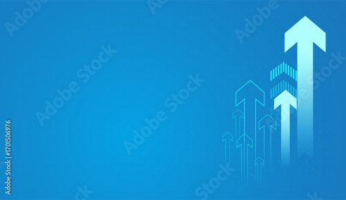 The Business growth arrows, and blue glowing arrow light background.  the vetor on blue background. and Modern futuristic with neon light effect for presentation