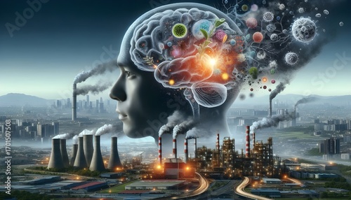 Air Pollution and Dementia and cognitive decline causing neuroinflammation oxidative stress and long term damage to brain health and memory loss as Alzheimers due to toxic particles by industry