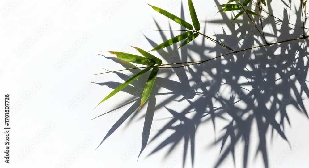 Obraz premium Abstract Shadow Play of Bamboo Leaves with Copyspace on a White Background