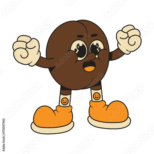 Coffee Bean Mascot Retro Character Cartoon Icon Illustration