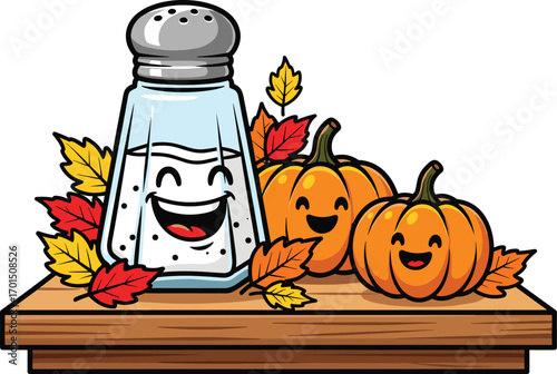 Cartoon Vector of Table Salt Shaker with Seasonal Décor