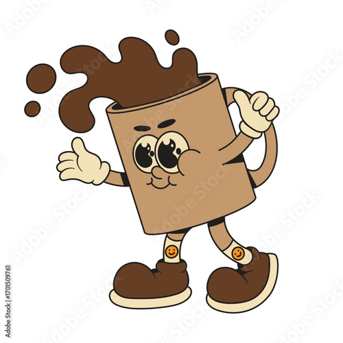 Coffee Cup Mascot Retro Character Cartoon Icon Illustration