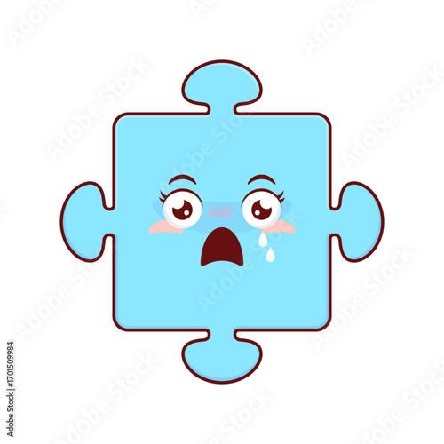 Blue puzzle piece scared face cartoon cute